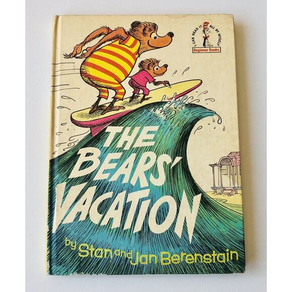 Vintage 1968 The Berenstain Bears Vacation HC Beginner Book Surfing Diving Sail - Picture 1 of 10